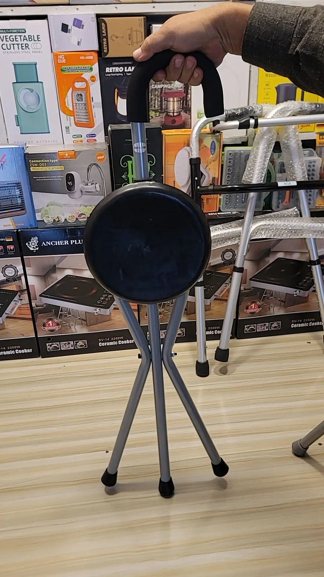 Folding Lightweight Cane Seat| Walking Stick Chair Stool| Travel Stick Chair