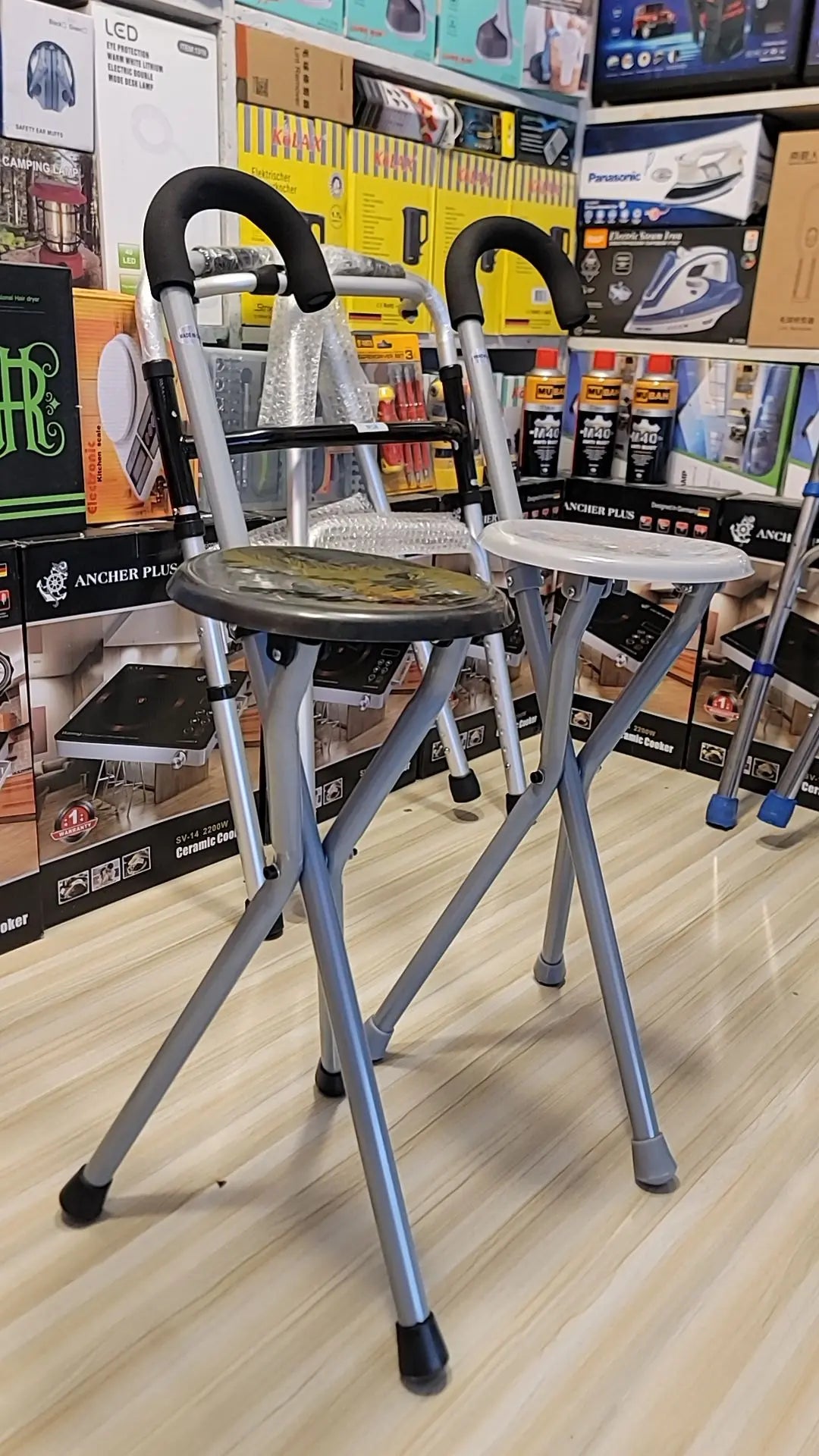 Folding Lightweight Cane Seat| Walking Stick Chair Stool| Travel Stick Chair