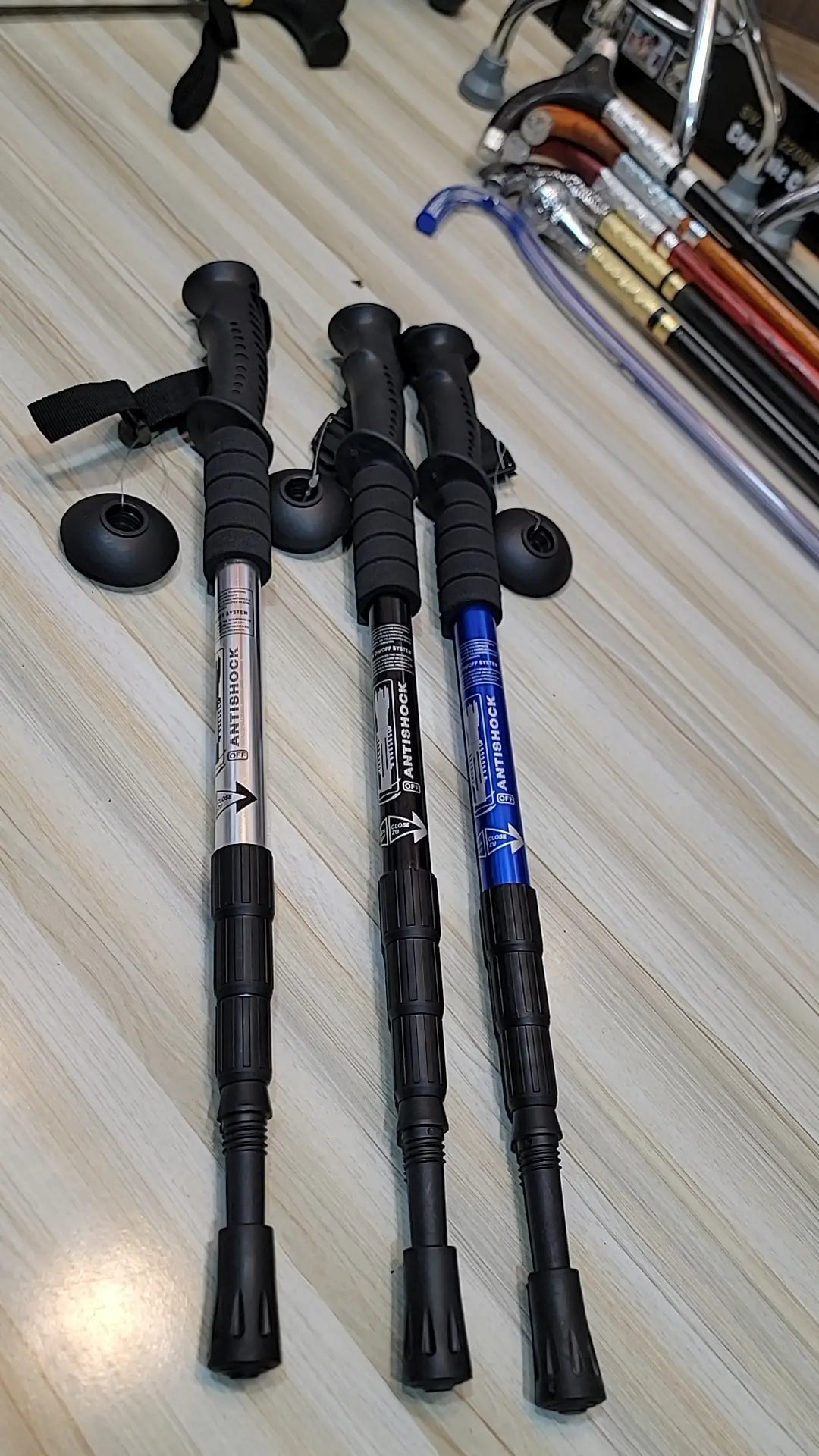 Anti-Shock Walking Stick for Hiking & Elderly Support – Blue, Black, White | Lalaimport.pk