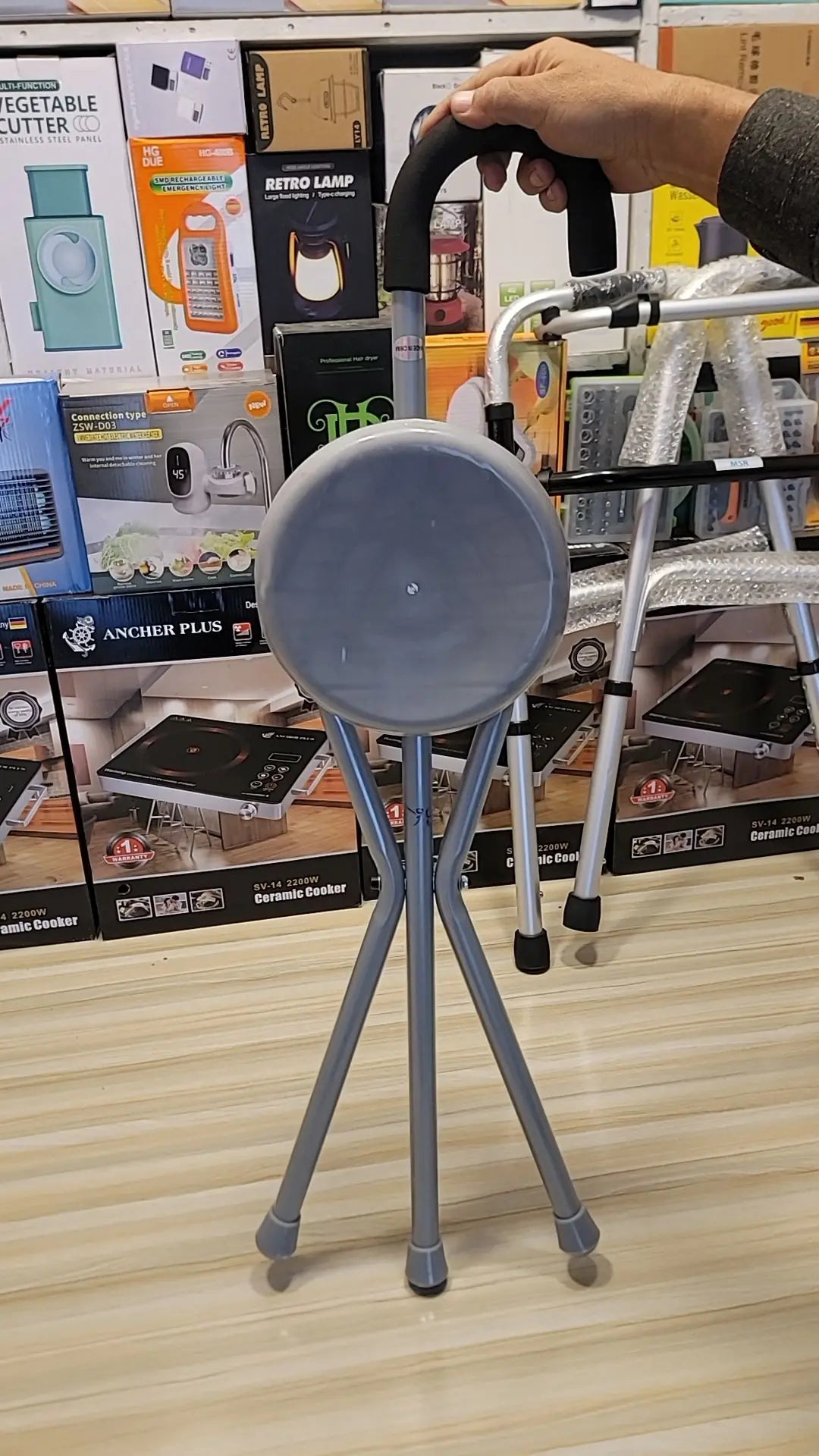 Folding Lightweight Cane Seat| Walking Stick Chair Stool| Travel Stick Chair