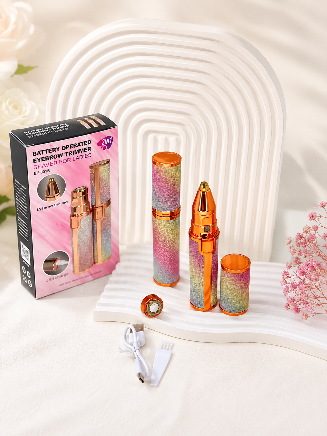 2 in 1 Eyebrow Trimmer & Rechargeable  Facial Hair Remover for Women CF-001B