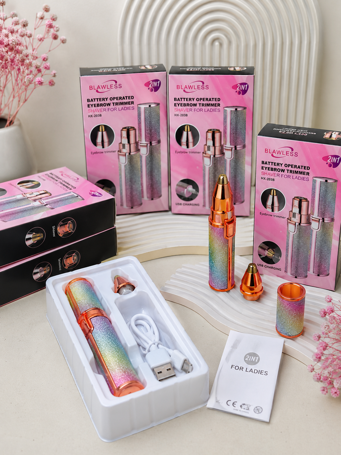 2 in 1 Eyebrow Trimmer & Rechargeable  Facial Hair Remover for Women CF-001B