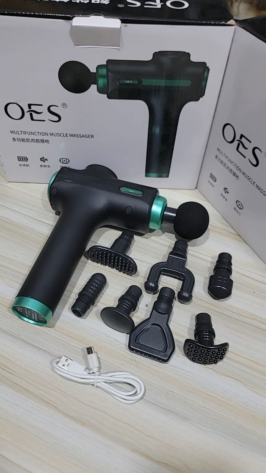 OES Multifunction Rechargeable Massage Gun with 8 Massage Heads