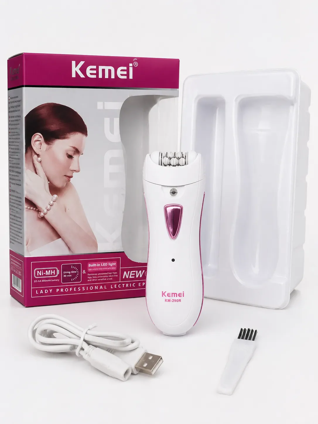Kemei KM-290R Rechargeable Lady Epilator with Built-in LED Light Product Image