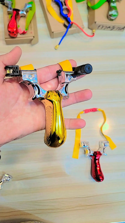 Premium Laser Slingshot with Ergonomic Handle | Red, Blue & Yellow – Lalaimport.pk