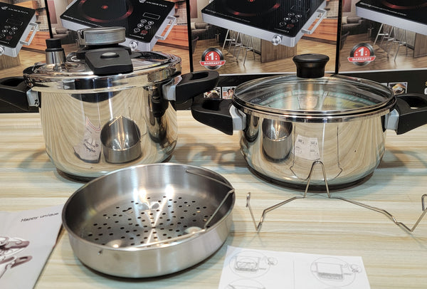 Unique Stainless Steel Pressure Cooker with Dual Pots & Safety Control