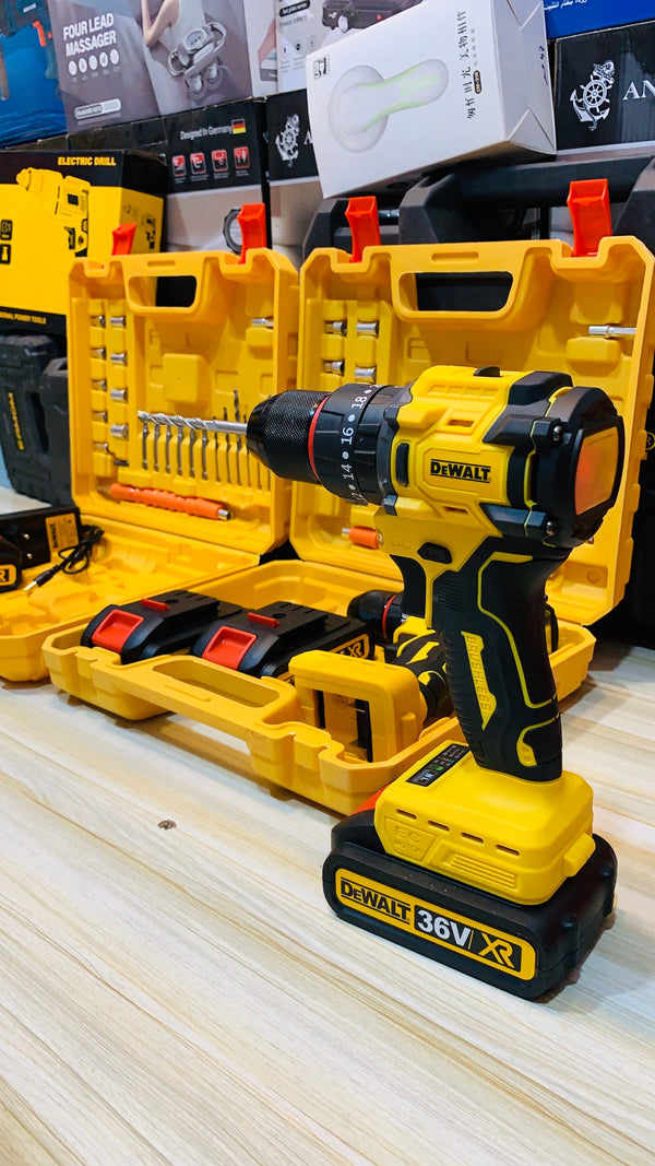 Imported Dewalt 36V Drill Machine – 2 Batteries + 35 Tools