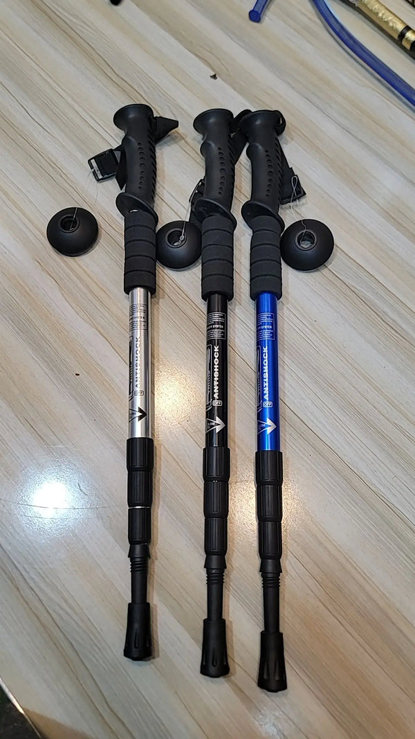 Anti-Shock Walking Stick for Hiking & Elderly Support – Blue, Black, White