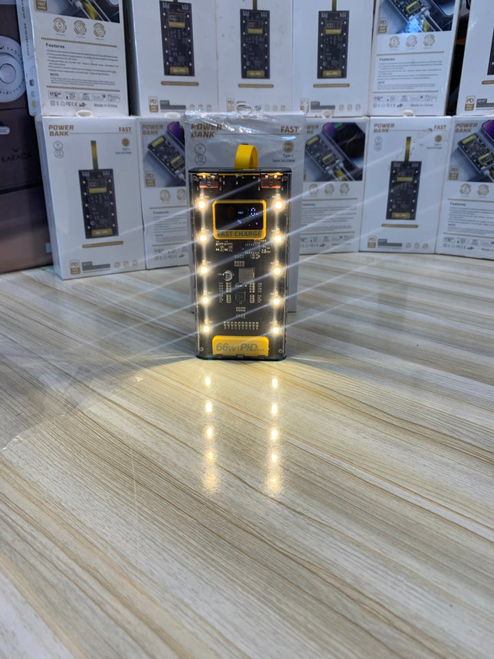 High-capacity 20000mAh power bank with 66W fast charging, digital display, and built-in torch available in Pakistan – Perfect for smartphones, tablets, and laptops from Lalaimport.pk.