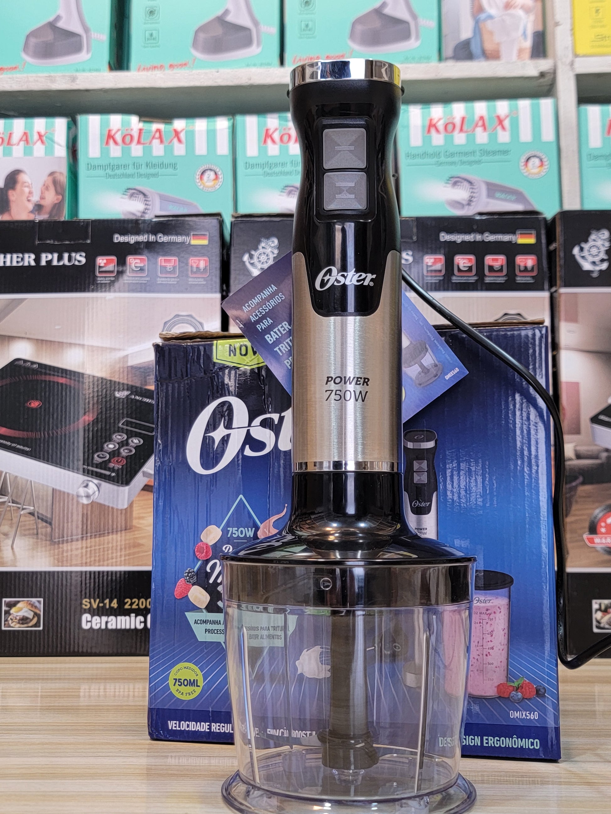 Imported 750W hand blender set, featuring the blender, 750ml jug, and lassi pot, trusted for quality by thousands since 1995.