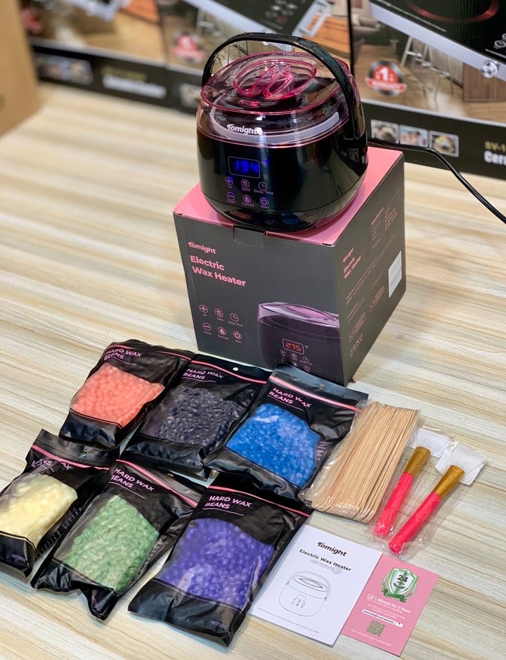 TOMIGHT Wax Heater with Accessories – Inner Pot, 6 Wax Bean Packs, and 20 Application Sticks

