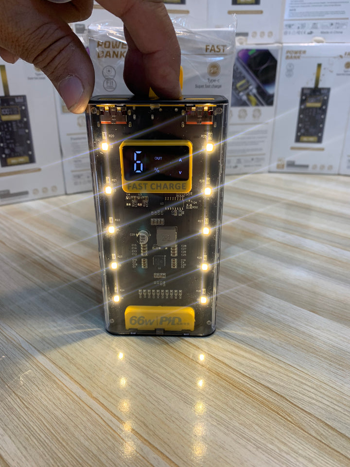 High-capacity 20000mAh power bank with 66W fast charging, digital display, and built-in torch available in Pakistan – Perfect for smartphones, tablets, and laptops from Lalaimport.pk.