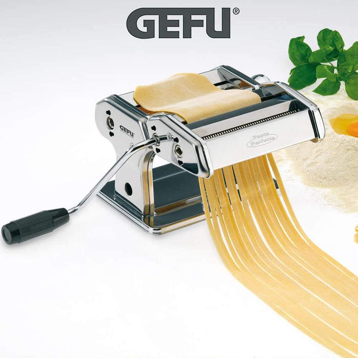 GEFU manual pasta maker machine with stainless steel finish for fresh homemade noodles
