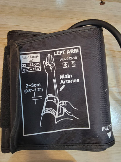 Portable electric blood pressure machine, designed for easy, on-the-go health monitoring with accurate readings at home or while traveling.

