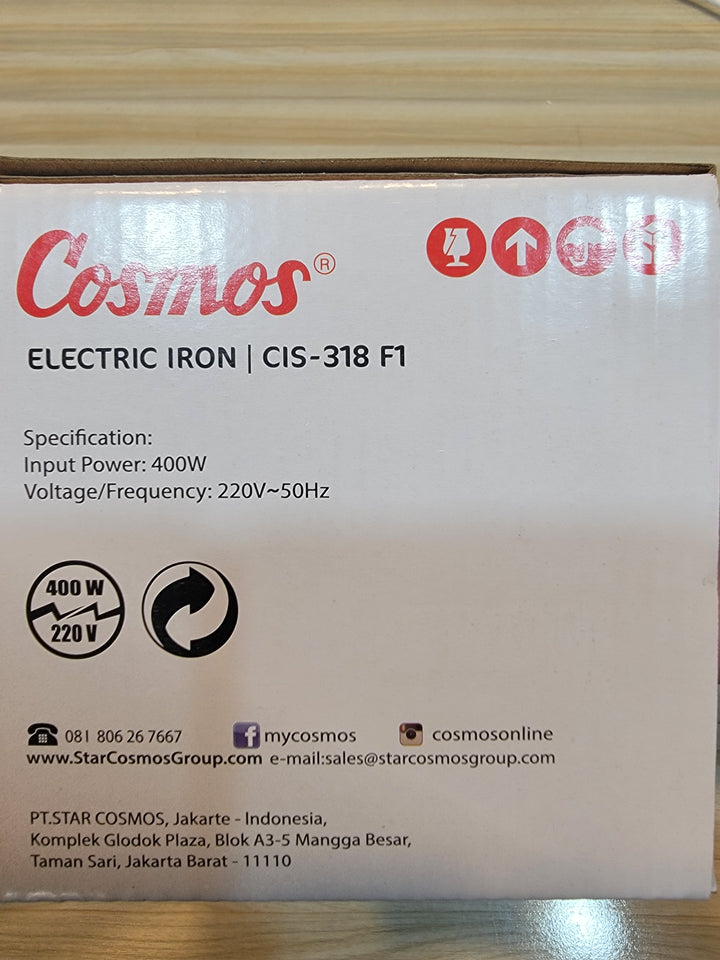 Lightweight Cosmos CIS-318 F1 Iron with non-stick soleplate for smooth ironing.
