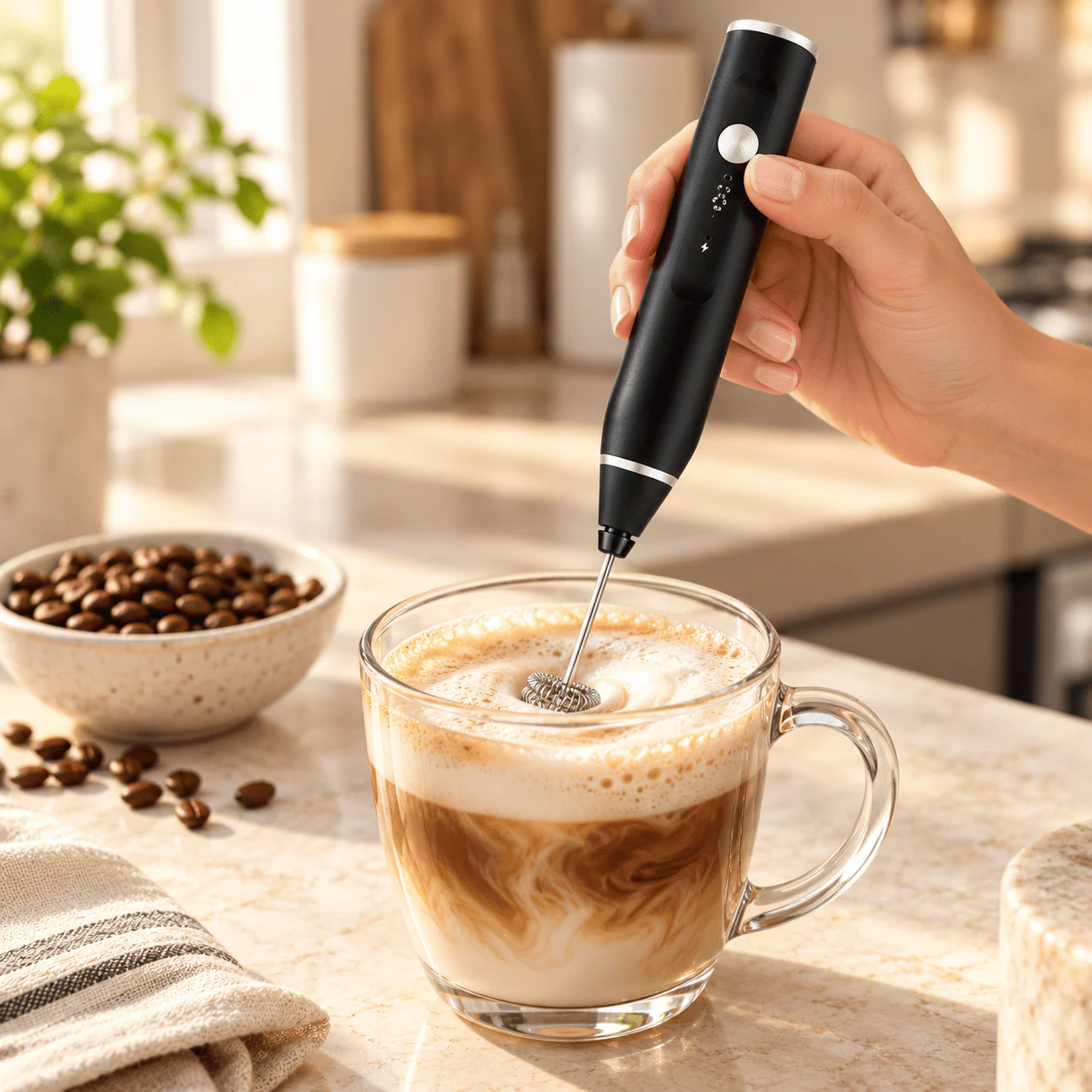 USB Rechargeable Adjustable Speed Coffee Beater & Milk Frother – 2-in-1 Handheld Whisk