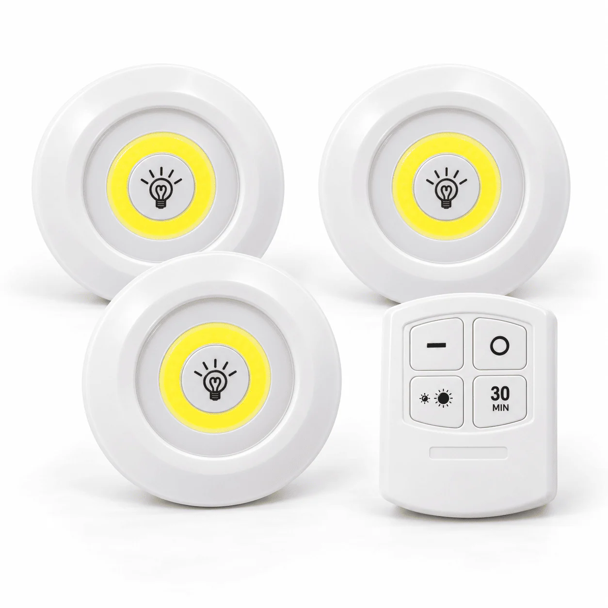 3-Pack Wireless LED Puck Lights with Remote & 30-Min Timer