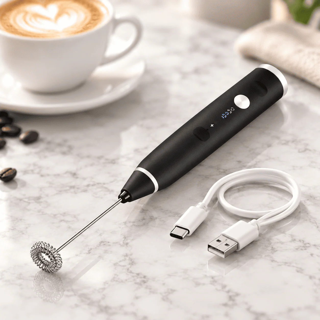 USB Rechargeable Adjustable Speed Coffee Beater & Milk Frother – 2-in-1 Handheld Whisk