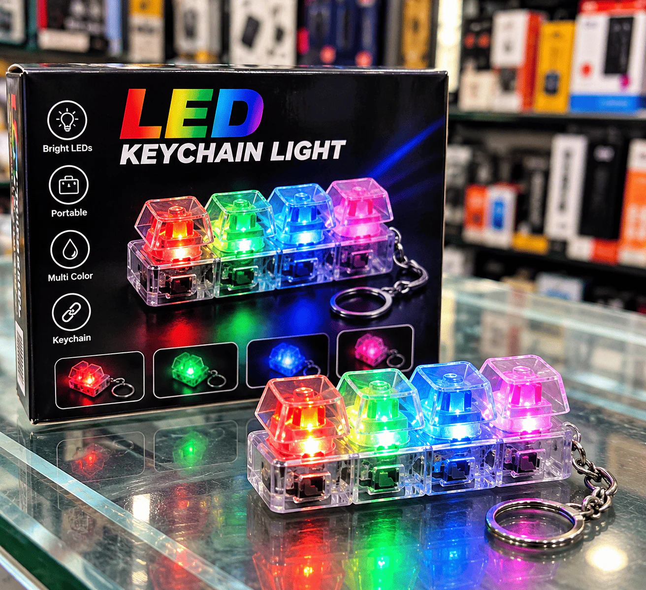 4-Key RGB Mechanical Keyboard Fidget Clicker Keychain