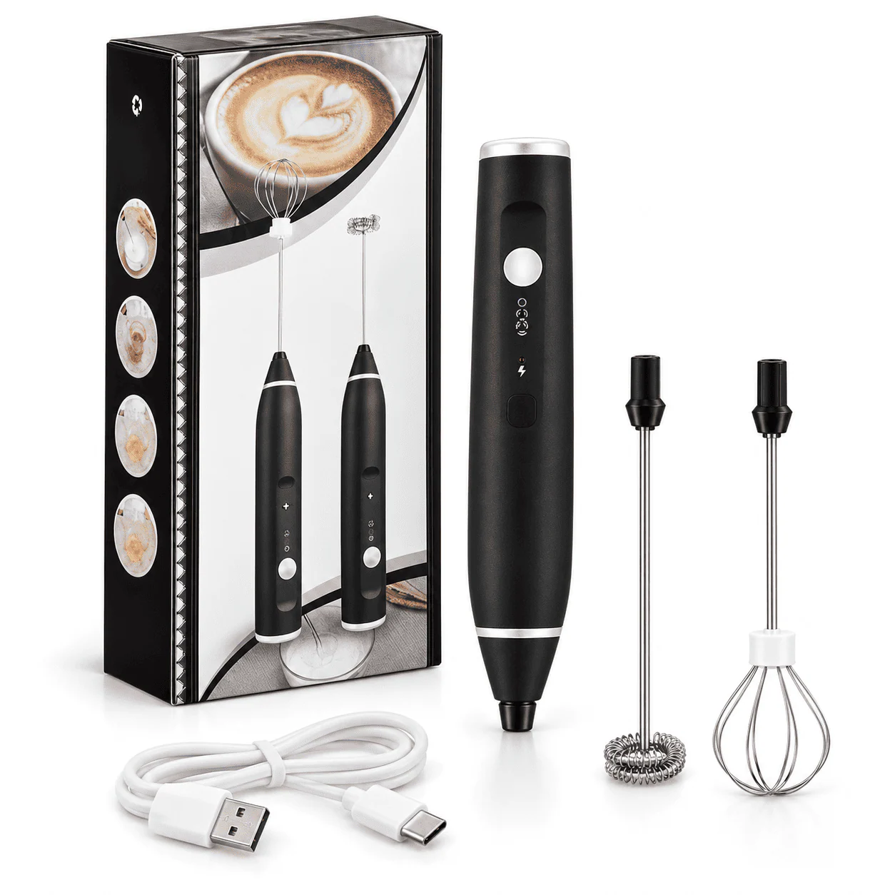 USB Rechargeable Adjustable Speed Coffee Beater & Milk Frother – 2-in-1 Handheld Whisk