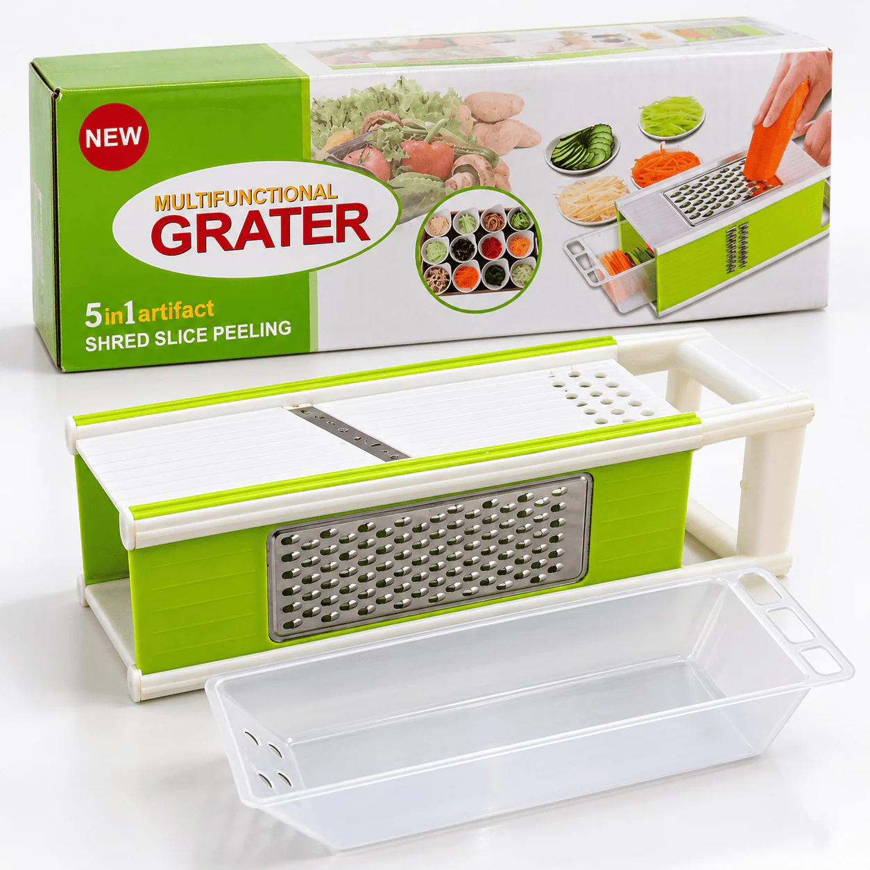 5 in 1 Multifunctional Vegetable Grater & Slicer with Interchangeable Blades