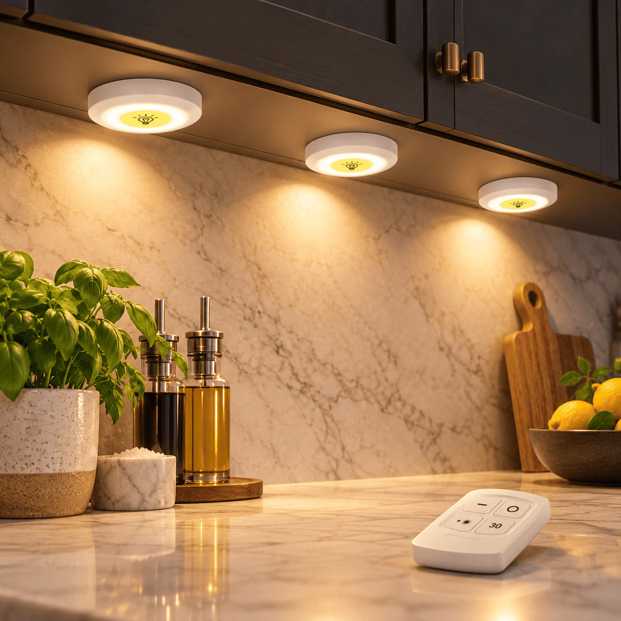 3-Pack Wireless LED Puck Lights with Remote & 30-Min Timer