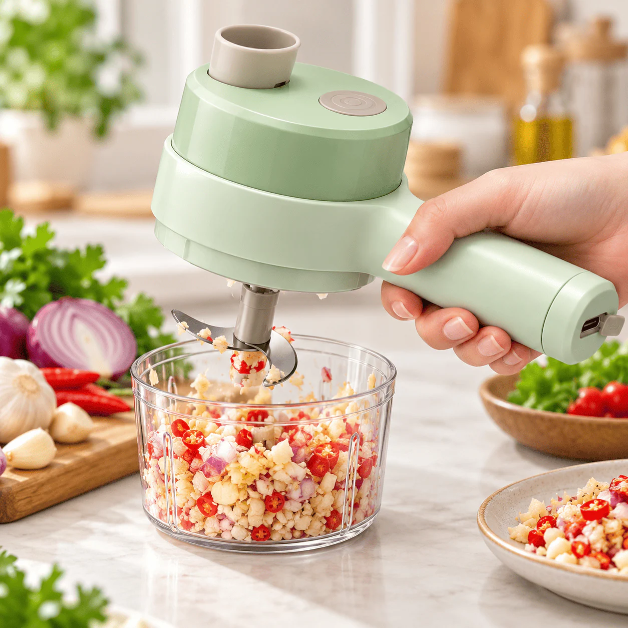 4-in-1 Electric Vegetable Cutter, Slicer & Food Prep Tool