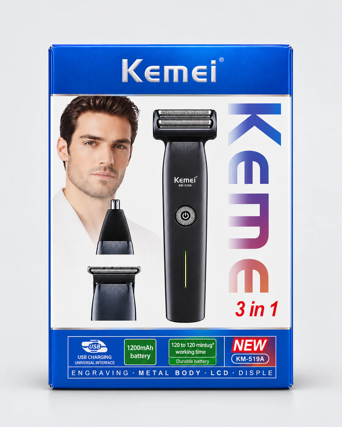 Kemei KM-519A 3-in-1 Rechargeable Men's Grooming Kit Product Image