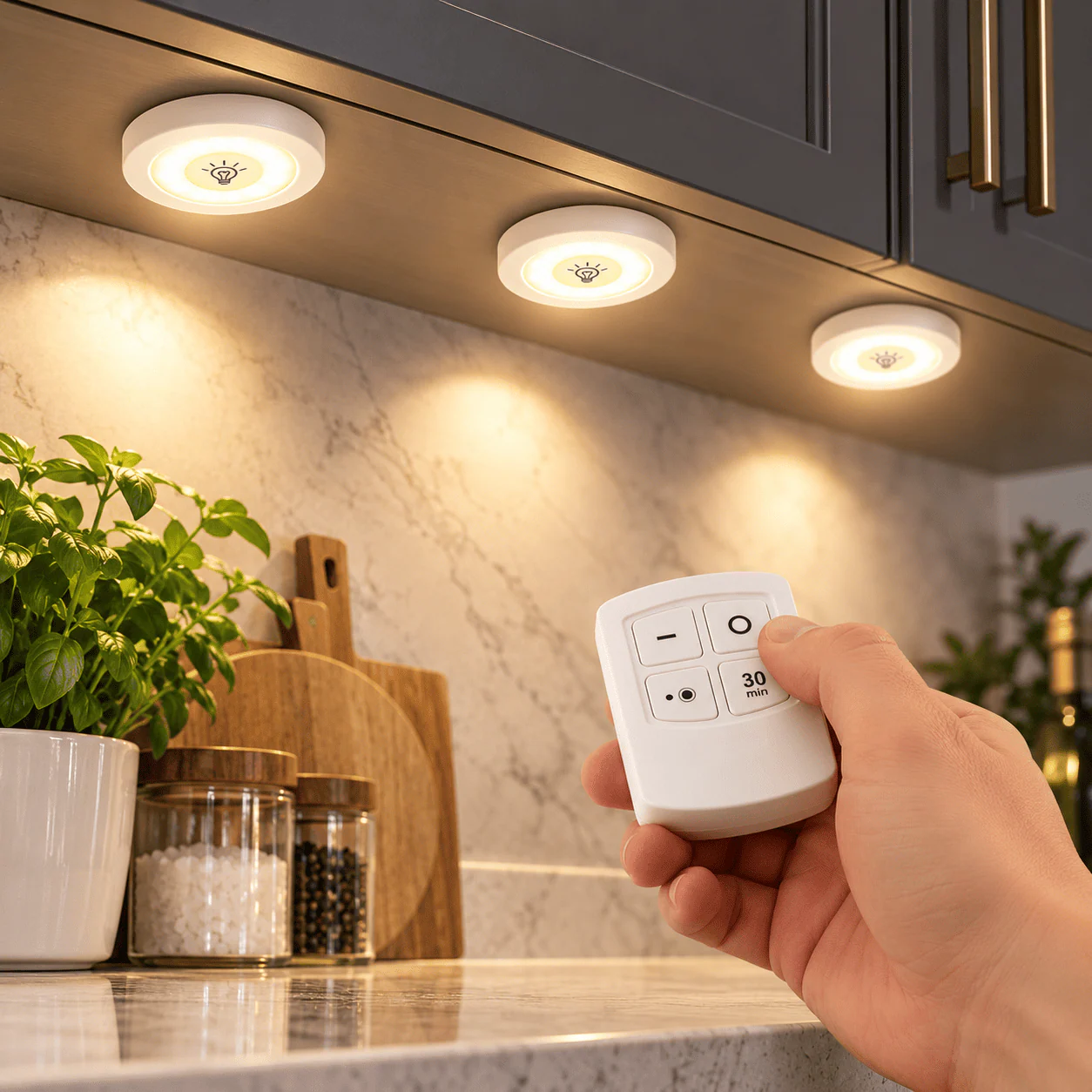 3-Pack Wireless LED Puck Lights with Remote & 30-Min Timer