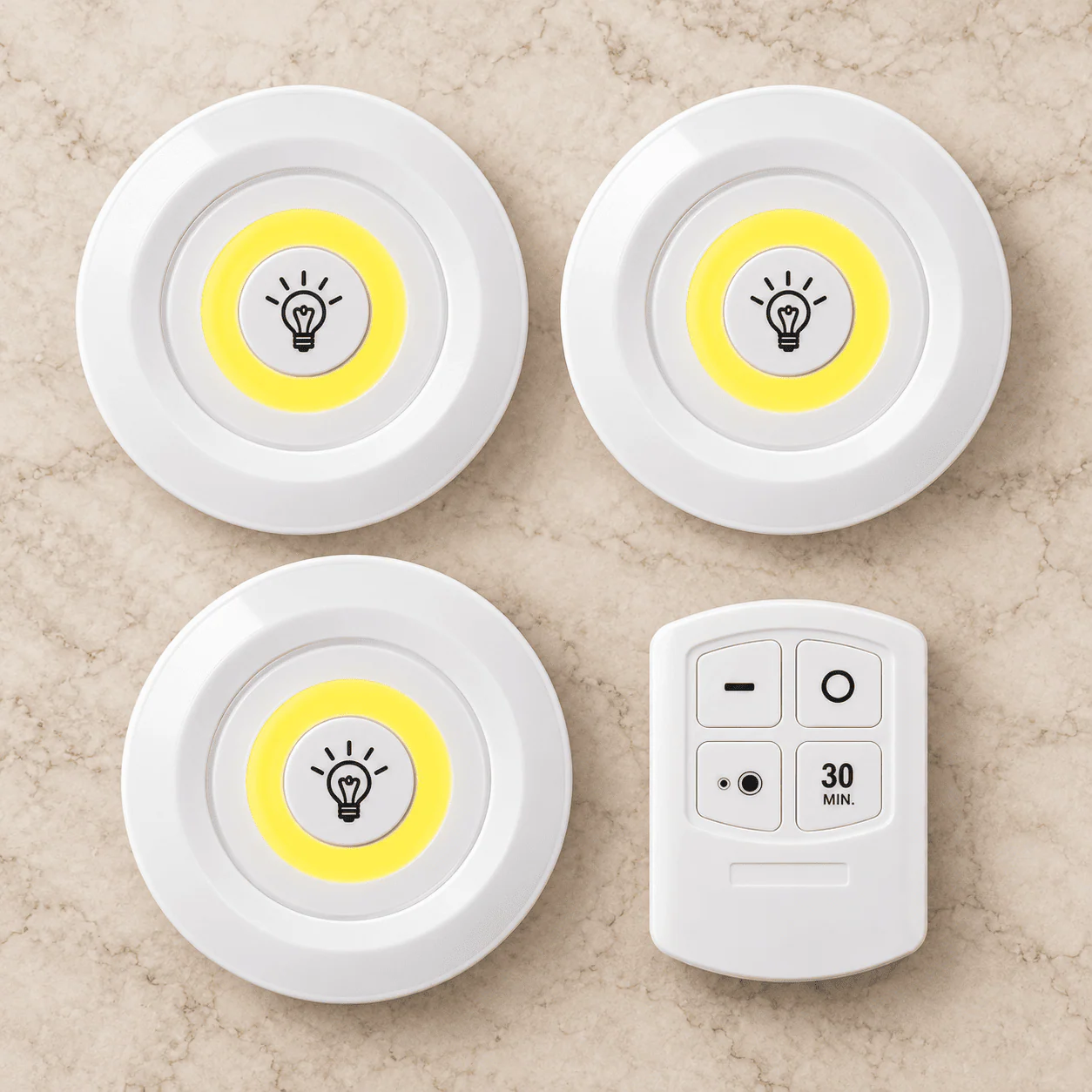 3-Pack Wireless LED Puck Lights with Remote & 30-Min Timer