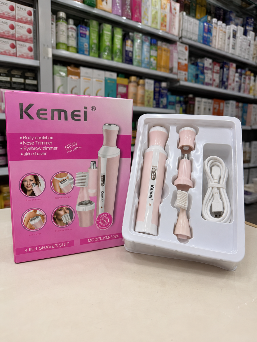 Women’s Shaver & Trimmer Kit 4-in-1 Rechargeable Kemei KM-3024
