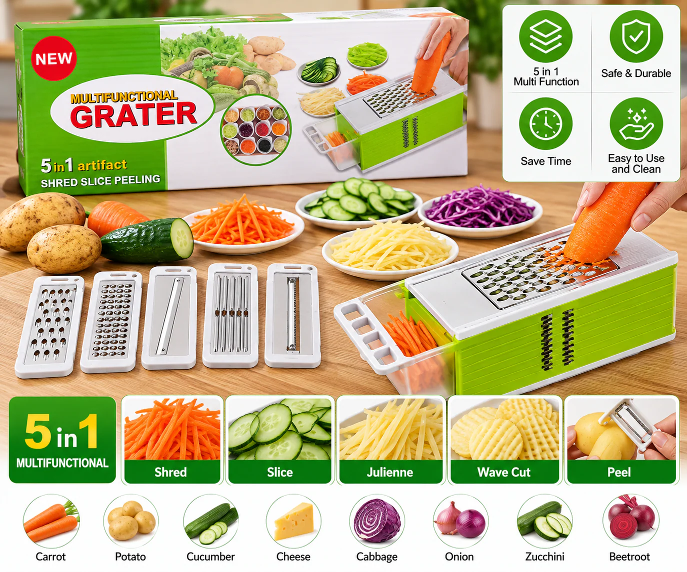 5-in-1 Multifunctional Vegetable Slicer, Grater & Peeler