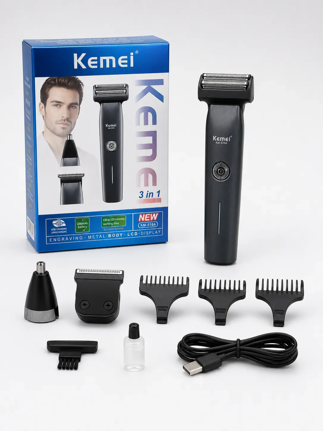 Kemei KM-519A 3-in-1 Rechargeable Men's Grooming Kit Product Image