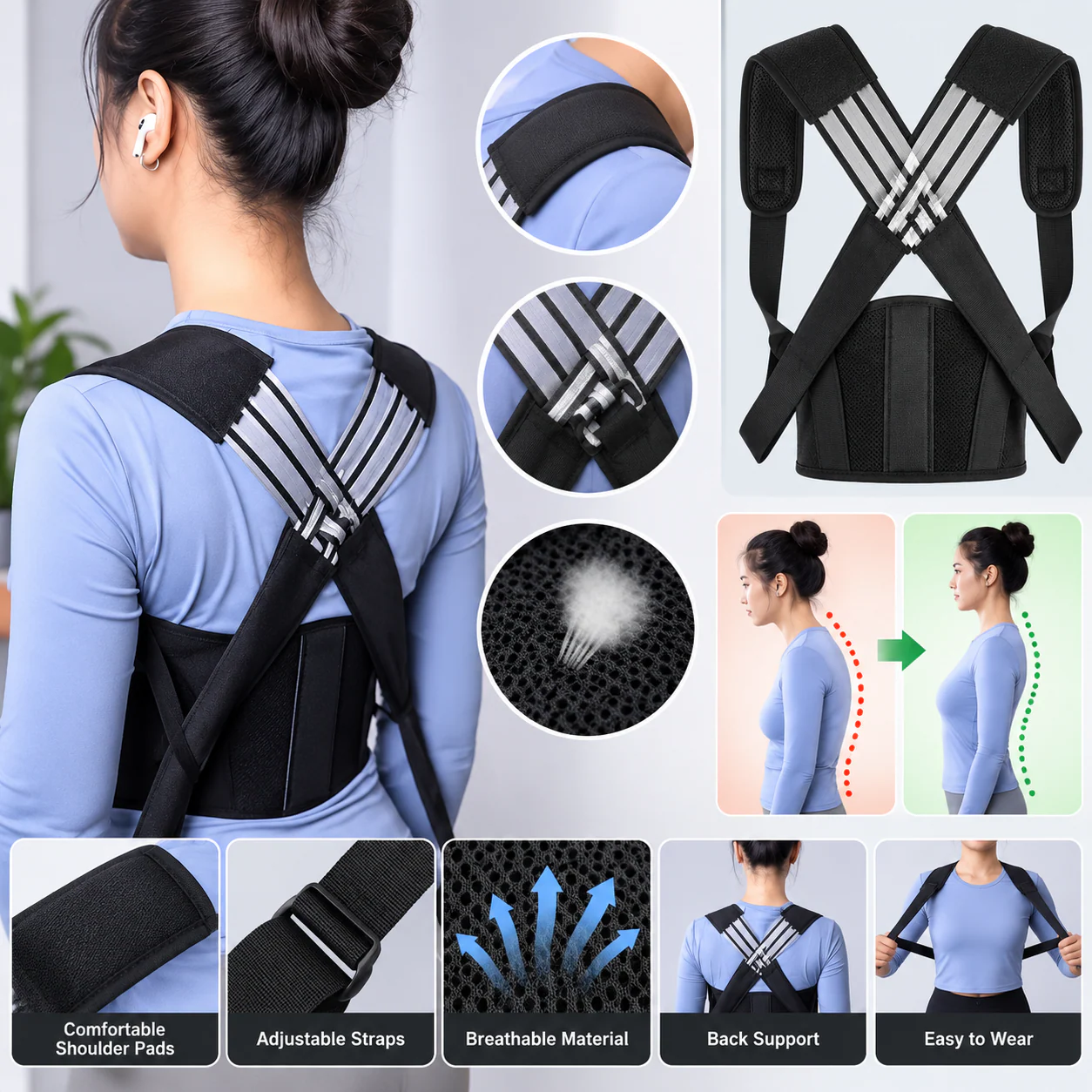 Adjustable Posture Corrector & Upper Back Support Brace