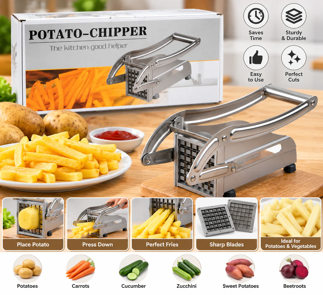 Stainless Steel Potato Chipper & French Fries Cutter Machine