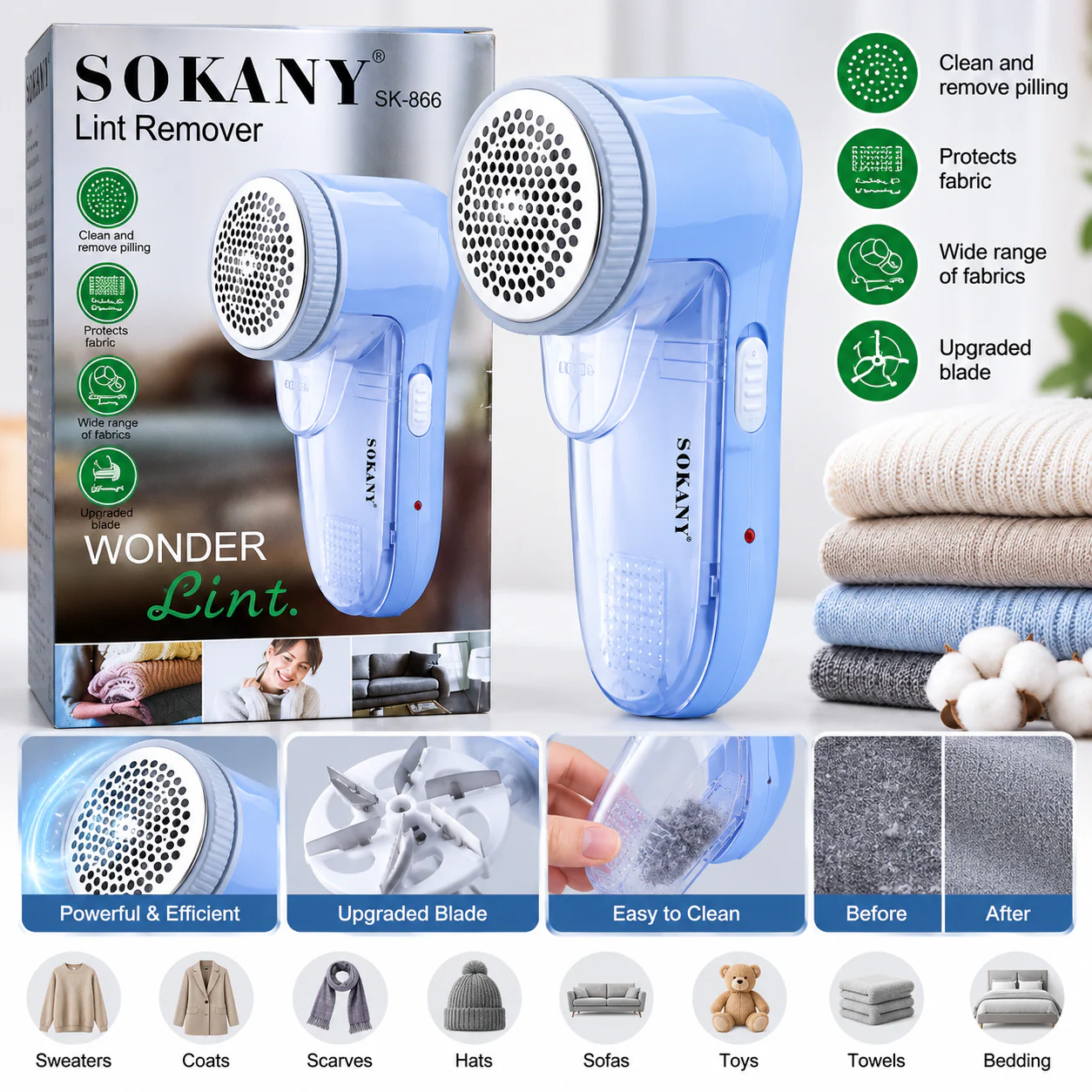 SOKANY SK-866 Rechargeable Lint Remover & Fabric Shaver